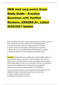HESI med surg evolve Exam &NewLine;Study Guide &ndash; Practice &NewLine;Questions with Verified &NewLine;Answers&period; GRADED A&plus;&period; Latest &NewLine;2026&sol;2027 Update 
