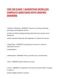 COB 300 EXAM 1 MARKETING MCMILLEN COMPLETE QUESTIONS WITH VERIFIED ANSWERS