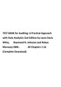 Test Bank &mdash; Auditing&colon; A Practical Approach with Data Analytics &vert; Davis&comma; Johnson & Moroney &vert; 2nd Edition &vert; Chapters 1&ndash;16 &vert; Verified Q&A&NewLine;&NewLine;