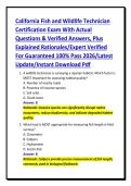 California Fish and Wildlife Technician&NewLine;Certification Exam With Actual&NewLine;Questions & Verified Answers&comma; Plus&NewLine;Explained Rationales&sol;Expert Verified&NewLine;For Guaranteed 100&percnt; Pass 2026&sol;Latest&NewLine;Update&sol;Instant Download Pdf