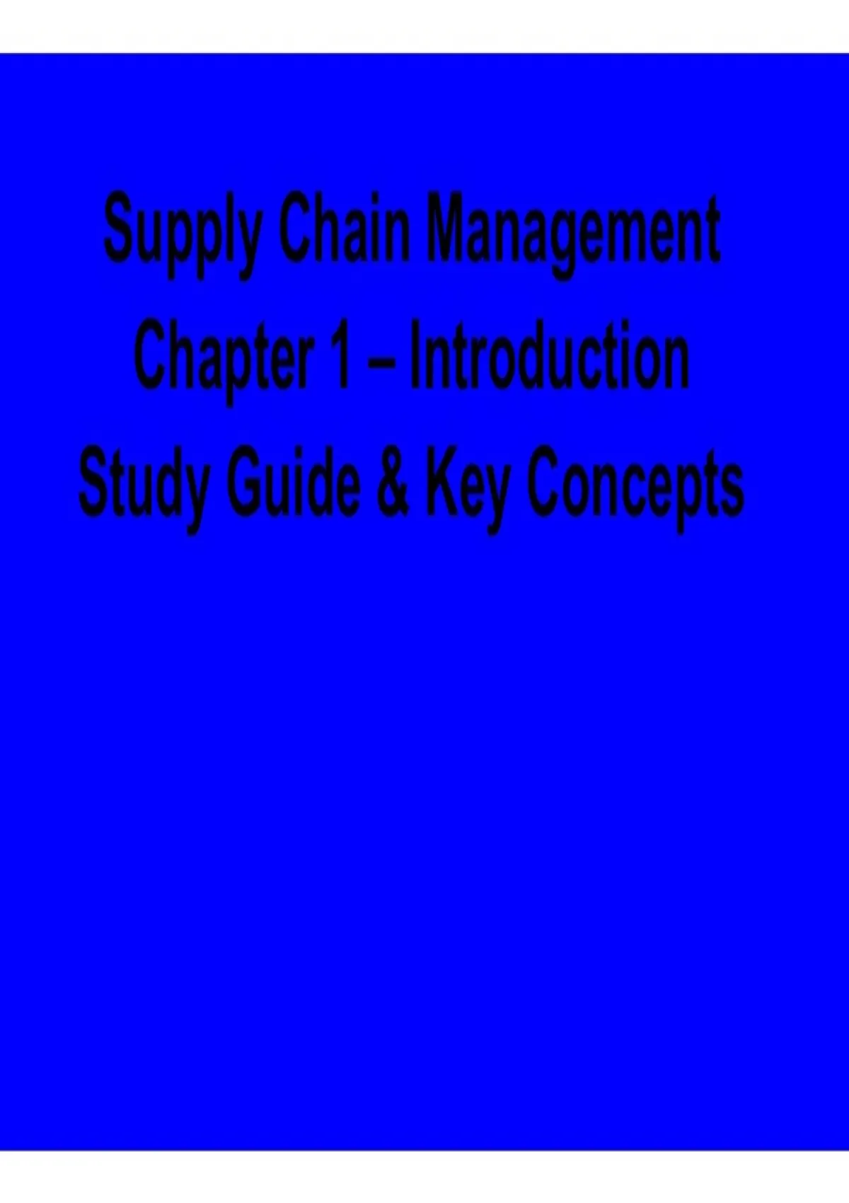 Supply Chain Management Chapter 1 Introduction Study Guide Key Concepts ...