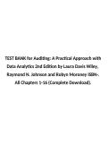 Test Bank &mdash; Auditing&colon; A Practical Approach with Data Analytics &vert; Davis&comma; Johnson & Moroney &vert; 2nd Edition &vert; Chapters 1&ndash;16 &vert; Verified Q&A&NewLine;&NewLine;
