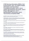 C790 Nursing Informatics &lpar;WGU&rpar;&comma; Unit &NewLine;8 taxonomies&comma; Unit 1 & 2 Define Health &NewLine;Informatics and theoretical &NewLine;Foundations&sol;models&comma; Unit 3&comma; Unit 4 &NewLine;system Development Life Cycle&period;&comma; Unit 5 &NewLine;Project Management&comma; Unit 7&period; &NewLine;Standardized Taxonomies&comma; Unit 8 &NewLine;Tax