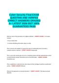Cyber Security Final EXAM QUESTIONS AND VERIFIED CORRECT ANSWERS GRADED A&plus; -LATEST 2026-2027- 100- GUARANTEED PASS&period;docx&NewLine;&NewLine;