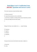 Peak Pilates Level 1 Certification Exam 20262027 Questions and Answers Latest&excl;