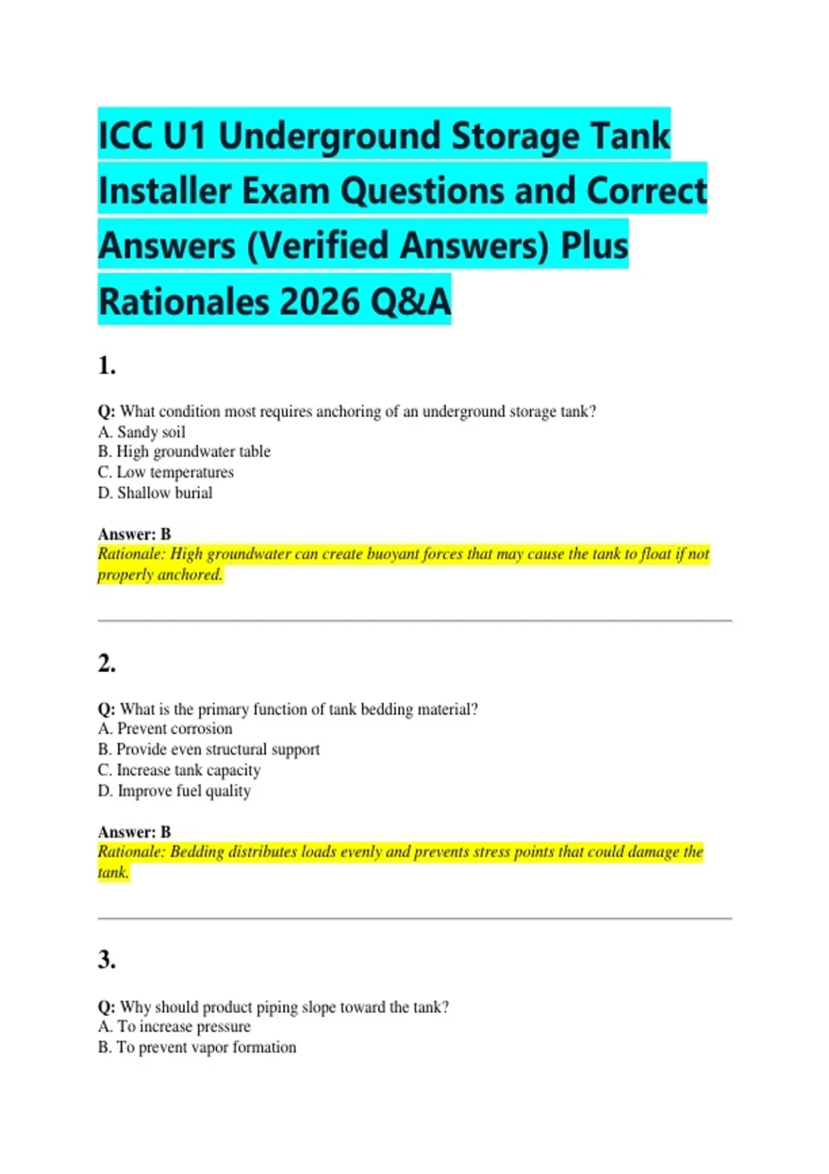 ICC U1 Underground Storage Tank Installer Exam Questions and Correct ...