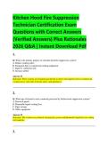 Kitchen Hood Fire Suppression &NewLine;Technician Certification Exam &NewLine;Questions with Correct Answers &NewLine;&lpar;Verified Answers&rpar; Plus Rationales &NewLine;2026 Q&A &vert; Instant Download Pdf 