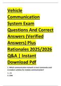 Vehicle &NewLine;Communication &NewLine;System Exam &NewLine;Questions And Correct &NewLine;Answers &lpar;Verified &NewLine;Answers&rpar; Plus &NewLine;Rationales 2025&sol;2026 &NewLine;Q&A &vert; Instant &NewLine;Download Pdf 