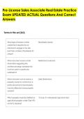Pre-License Sales Associate Real Estate Practice &NewLine;Exam UPDATED ACTUAL Questions And Correct &NewLine;Answers 