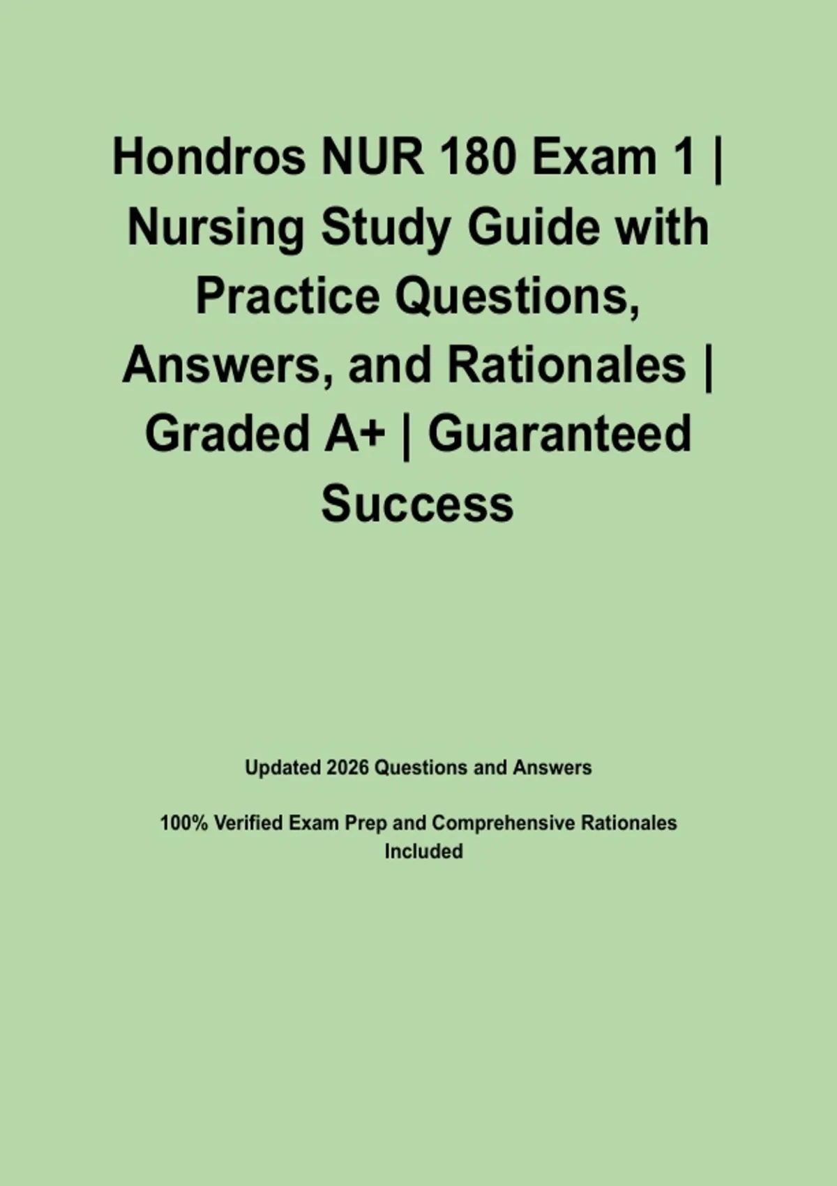 Hondros NUR 180 Exam 1 | Nursing Study Guide with Practice Questions ...