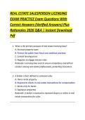 Real Estate Salesperson Licensing Exam Practice 2026 &vert; Complete Questions with Verified Answers&comma; Detailed Rationales & Agent Exam Success Guide &vert; Instant PDF Download