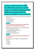 Emergency Medical Responder &lpar;EMR&rpar;&NewLine;Exam With Actual Questions & Verified&NewLine;Answers&comma; Plus Explained Rationales&sol;Expert&NewLine;Verified For Guaranteed 100&percnt; Pass&NewLine;2026&sol;Latest Update&sol;Instant Download Pdf