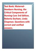 Test Bank&semi; Maternal-Newborn Nursing&comma; the Critical Components of Nursing Care 3rd Edition&comma; Roberta Durham&comma; Linda Chapman&period; Questions with correct and verified answers&period;&period;pdf