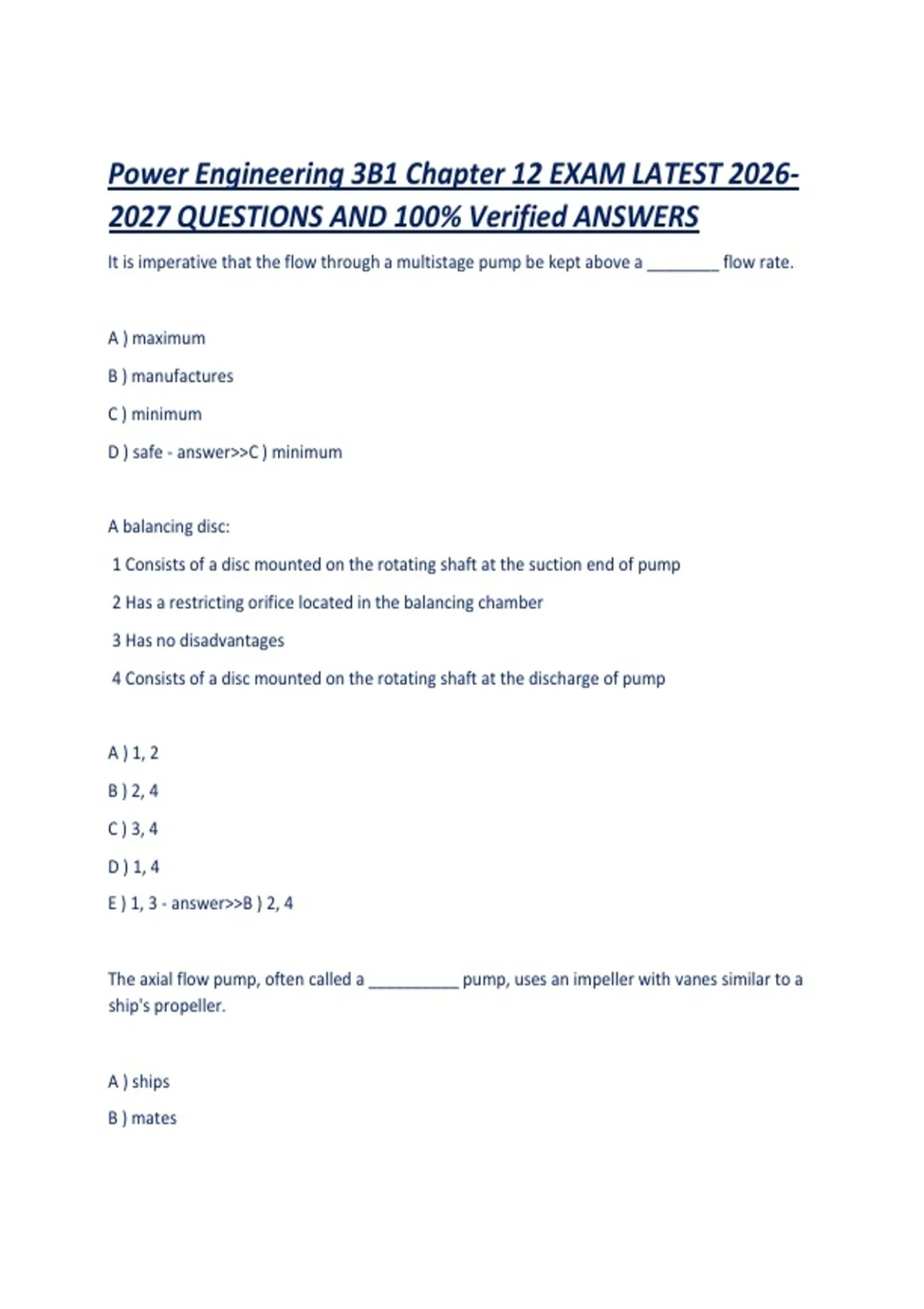Power Engineering 3B1 Chapter 12 EXAM LATEST QUESTIONS AND 100 ...