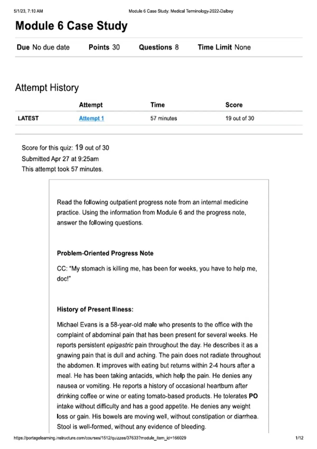 Medical Terminology Module 6 Case Study 2022 Dalbey – Comprehensive ...