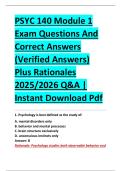PSYC 140 Module 1 &NewLine;Exam Questions And &NewLine;Correct Answers &NewLine;&lpar;Verified Answers&rpar; &NewLine;Plus Rationales &NewLine;2025&sol;2026 Q&A &vert; &NewLine;Instant Download Pdf 