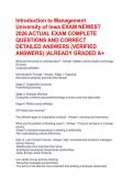 Introduction to Management University of Iowa EXAM NEWEST 2026 ACTUAL EXAM COMPLETE QUESTIONS AND CORRECT DETAILED ANSWERS &lpar;VERIFIED ANSWERS&rpar; &vert;ALREADY GRADED A&plus;