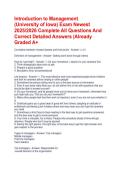 Introduction to Management &lpar;University of Iowa&rpar; Exam Newest 2025&sol;2026 Complete All Questions And Correct Detailed Answers &vert;Already Graded A&plus;