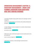 OPERATIONS MANAGEMENT CHAPTER 12 - INVENTORY MANAGEMENT - MGMT 2500 HUMBER LAKESHORE EXAM QUESTIONS AND 100&percnt; VERIFIED ANSWERS