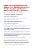 Higher Business Management &lpar;Full Course&rpar; Exam Questions And Answers Practice Questions with Solutions Newest 2026 2027 &vert; Already Graded A&plus;