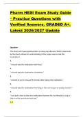 Pharm HESI Exam Study Guide &ndash; Practice Questions with &NewLine;Verified Answers&period; GRADED A&plus;&period; &NewLine;Latest 2026&sol;2027 Update 