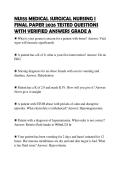 NU155 MEDICAL SURGICAL NURSING I &NewLine;FINAL PAPER 2026 TESTED QUESTIONS &NewLine;WITH VERIFIED ANSWERS GRADE A 
