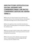 NURSE PRACTITIONER CERTIFICATION EXAM &NewLine;2026 FINAL ASSESSMENT PAPER &NewLine;COMPREHENSIVE PRIMARY CARE PRACTICE &NewLine;COMPREHENSIVE QUESTIONS AND ANSWERS &NewLine;VERIFIED A&plus;