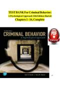 TEST BANK For Criminal Behavior&colon; A Psychological Approach 12th Edition &lpar;Bartol&rpar; Chapters 1 - 16&comma; Complete&NewLine;