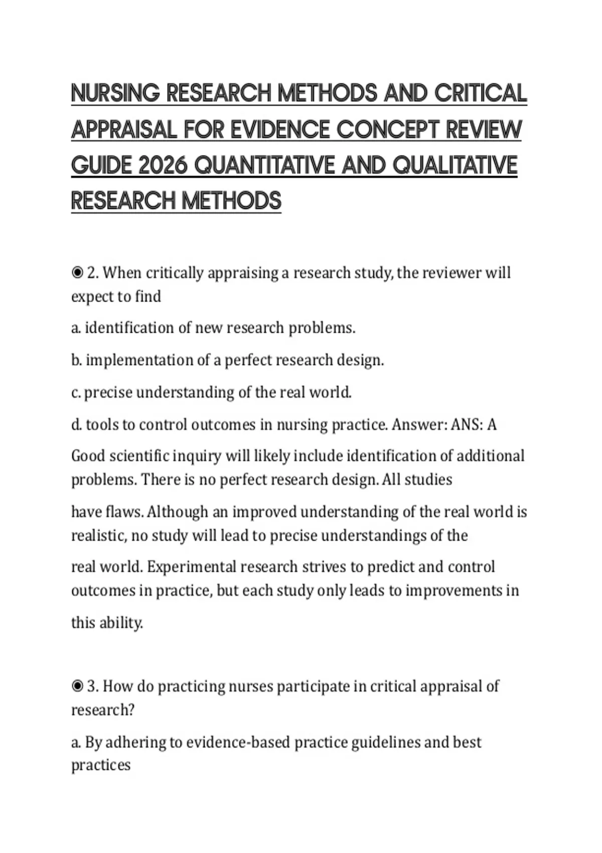 NURSING RESEARCH METHODS AND CRITICAL APPRAISAL FOR EVIDENCE CONCEPT ...
