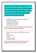 Illinois Basic Firefighter Certification Exam&NewLine;With Actual Questions & Verified Answers&comma;&NewLine;Plus Explained Rationales&sol;Expert Verified&NewLine;For Guaranteed 100&percnt; Pass 2026&sol;Latest&NewLine;Update&sol;Instant Download Pdf
