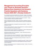 Management Accounting Principles and Trends for Business Decision-Making Exam Questions And Answers Practice Questions with Solutions Newest 2026 2027 &vert; Already Graded A&plus;