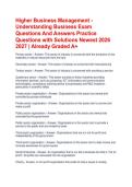Higher Business Management - Understanding Business Exam Questions And Answers Practice Questions with Solutions Newest 2026 2027 &vert; Already Graded A&plus;