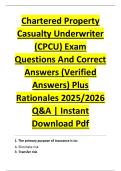 Chartered Property &NewLine;Casualty Underwriter &NewLine;&lpar;CPCU&rpar; Exam &NewLine;Questions And Correct &NewLine;Answers &lpar;Verified &NewLine;Answers&rpar; Plus &NewLine;Rationales 2025&sol;2026 &NewLine;Q&A &vert; Instant &NewLine;Download Pdf 