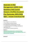 Associate in Risk &NewLine;Management &lpar;ARM&rpar; Exam &NewLine;Questions And Correct &NewLine;Answers &lpar;Verified Answers&rpar; &NewLine;Plus Rationales 2025&sol;2026 &NewLine;Q&A &vert; Instant Download Pdf 
