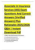 Associate in Insurance &NewLine;Services &lpar;AIS&rpar; Exam &NewLine;Questions And Correct &NewLine;Answers &lpar;Verified &NewLine;Answers&rpar; Plus &NewLine;Rationales 2025&sol;2026 &NewLine;Q&A &vert; Instant &NewLine;Download Pdf 