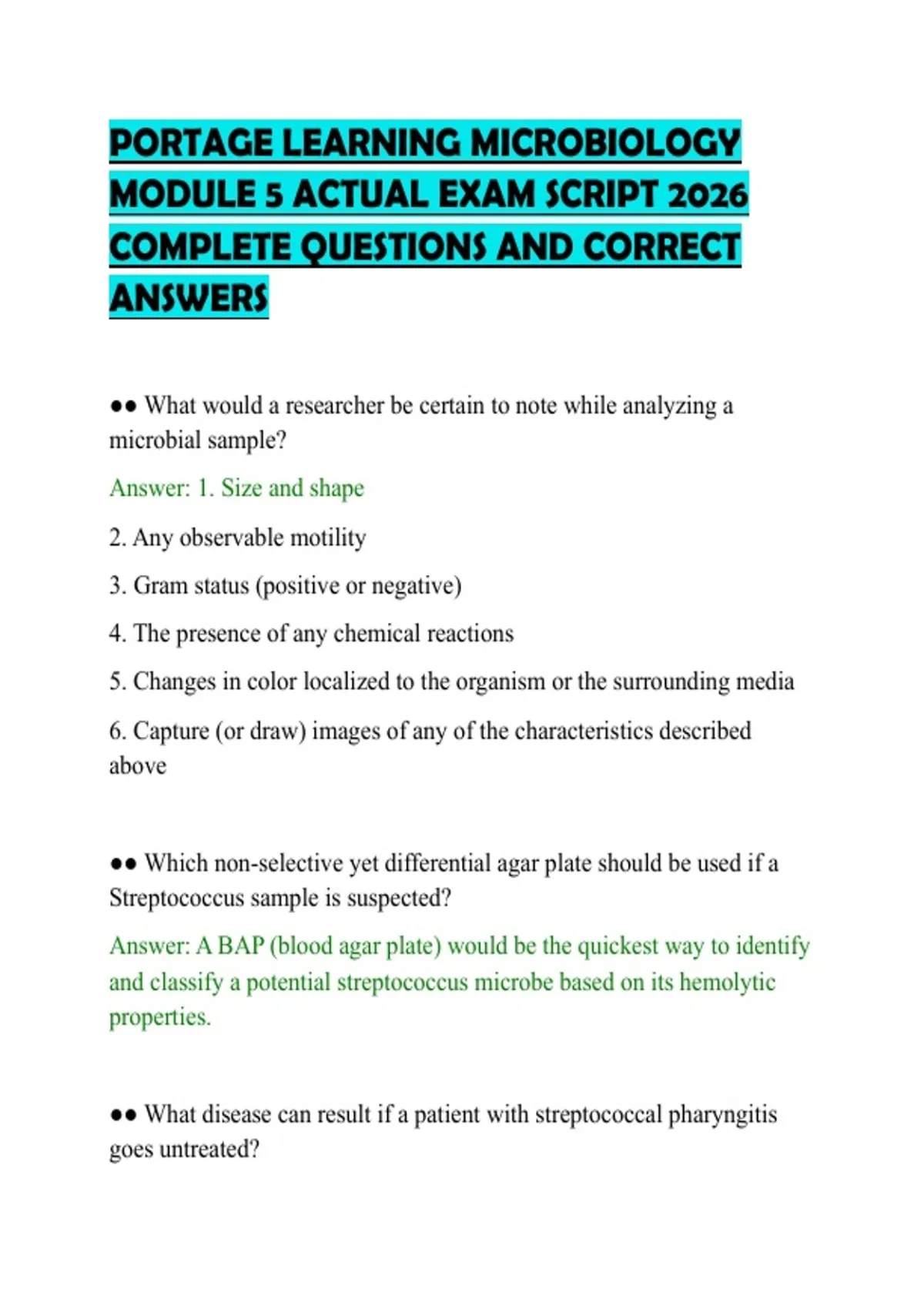 Read The Script And Answer Science Questions PORTAGE LEARNING MICROBIOLOGY MODULE 5 ACTUAL EXAM SCRIPT 2026 COMPLETE ...