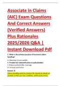 Associate in Claims &NewLine;&lpar;AIC&rpar; Exam Questions &NewLine;And Correct Answers &NewLine;&lpar;Verified Answers&rpar; &NewLine;Plus Rationales &NewLine;2025&sol;2026 Q&A &vert; &NewLine;Instant Download Pdf