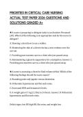 PRIORITIES IN CRITICAL CARE NURSING &NewLine;ACTUAL TEST PAPER 2026 QUESTIONS AND &NewLine;SOLUTIONS GRADED A&plus;