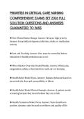 PRIORITIES IN CRITICAL CARE NURSING &NewLine;COMPREHENSIVE EXAMS SET 2026 FULL &NewLine;SOLUTION QUESTIONS AND ANSWERS &NewLine;GUARANTEED TO PASS