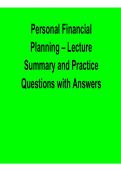 Personal Financial Planning Lecture Summary Practice Questions Answers Financial Management Exam Prep Guide 2025&sol; 2026