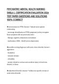 PSYCHIATRIC MENTAL HEALTH NURSING &NewLine;SHEILA L ACTUAL TEST PAPER 2026 &NewLine;QUESTIONS AND SOLUTIONS GRADED A&plus;