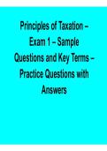 Principles of Taxation Exam 1 Sample Questions and Key Terms Practice Questions Answers Tax Law Exam Prep Guide 2025&sol; 2026