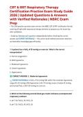 CRT & RRT Respiratory Therapy Certification Practice Exam Study Guide 2026 &vert; Updated Questions & Answers with Verified Rationales &vert; NBRC Exam Prep