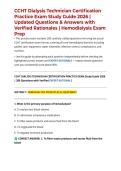 CCHT Dialysis Technician Certification Practice Exam Study Guide 2026 &vert; Updated Questions & Answers with Verified Rationales &vert; Hemodialysis Exam Prep