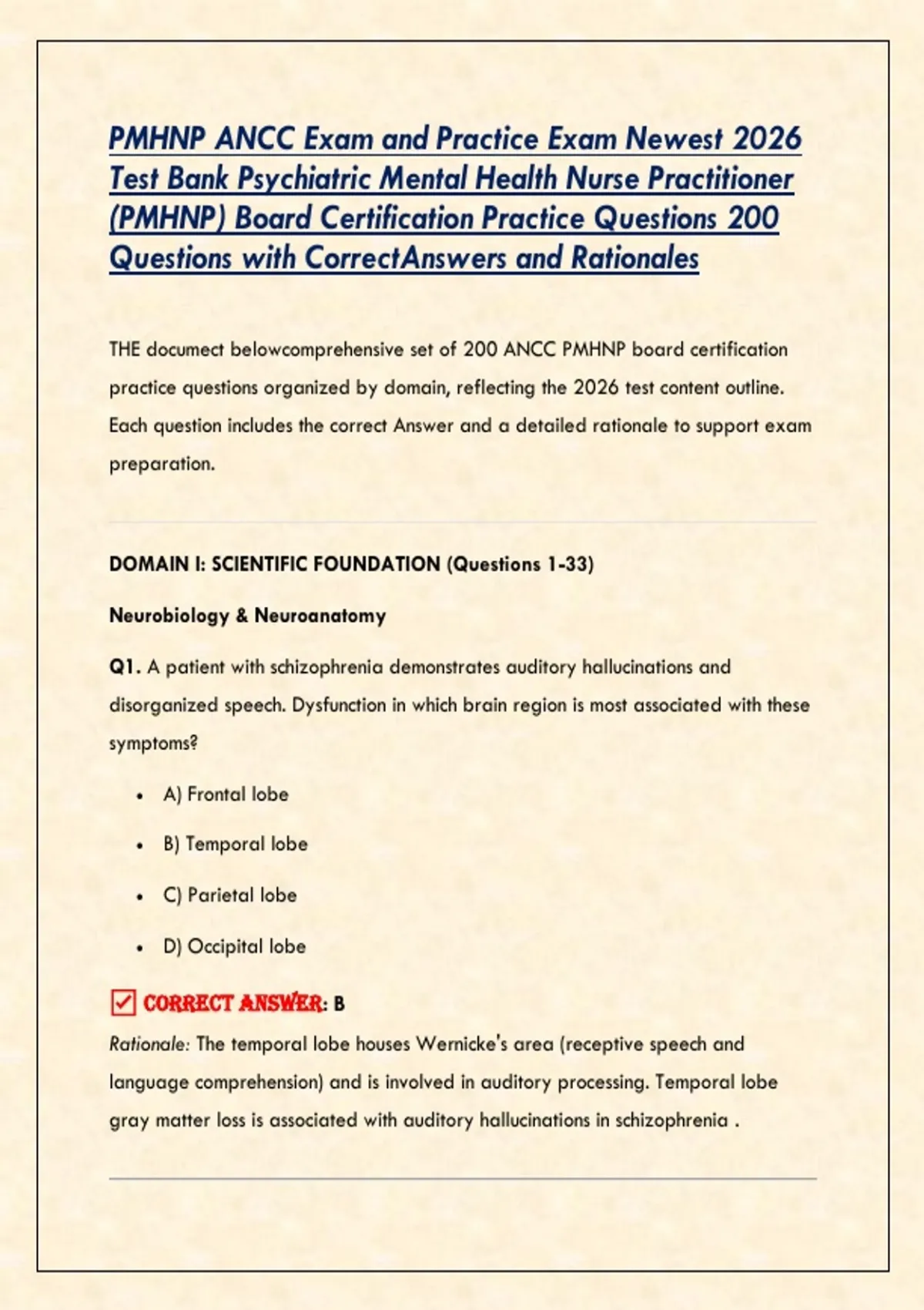 PMHNP ANCC Exam and Practice Exam Newest 2026 Test Bank Psychiatric ...