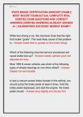 STATE BRAKE CERTIFICATION &lpar;2026&sol;2027&rpar; EXAM &vert;&vert; &NewLine;MOST RECENT EXAM ACTUAL COMPLETE REAL &NewLine;VERIFIED EXAM QUESTIONS AND CORRECT &NewLine;ANSWERS &lpar;VERIFIED ANSWERS&rpar; ALREADY GRADED &NewLine;A&plus; &vert; GUARANTEED SUCCESS&excl;&excl; NEWEST EXAM&excl;&excl;&excl; 