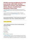 PSY320 Learning and Behavior Practice Exam Study Guide 2026 &vert; Verified Questions & Answers with Rationales &vert; Pavlov&comma; Skinner&comma; Conditioning & Behavioral Theory Prep