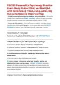 PSY260 Personality Psychology Practice Exam Study Guide 2026 &vert; Verified Q&A with Rationales &vert; Freud&comma; Jung&comma; Adler&comma; Big Five & Humanistic Theories Prep