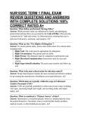 NUR1020C TERM 1 FINAL EXAM REVIEW QUESTIONS AND ANSWERS WITH COMPLETE SOLUTIONS 100&percnt; CORRECT RATED A&plus;