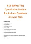BUS 3100 &lpar;C723&rpar; Quantitative Analysis for Business Questions Answers 2026
